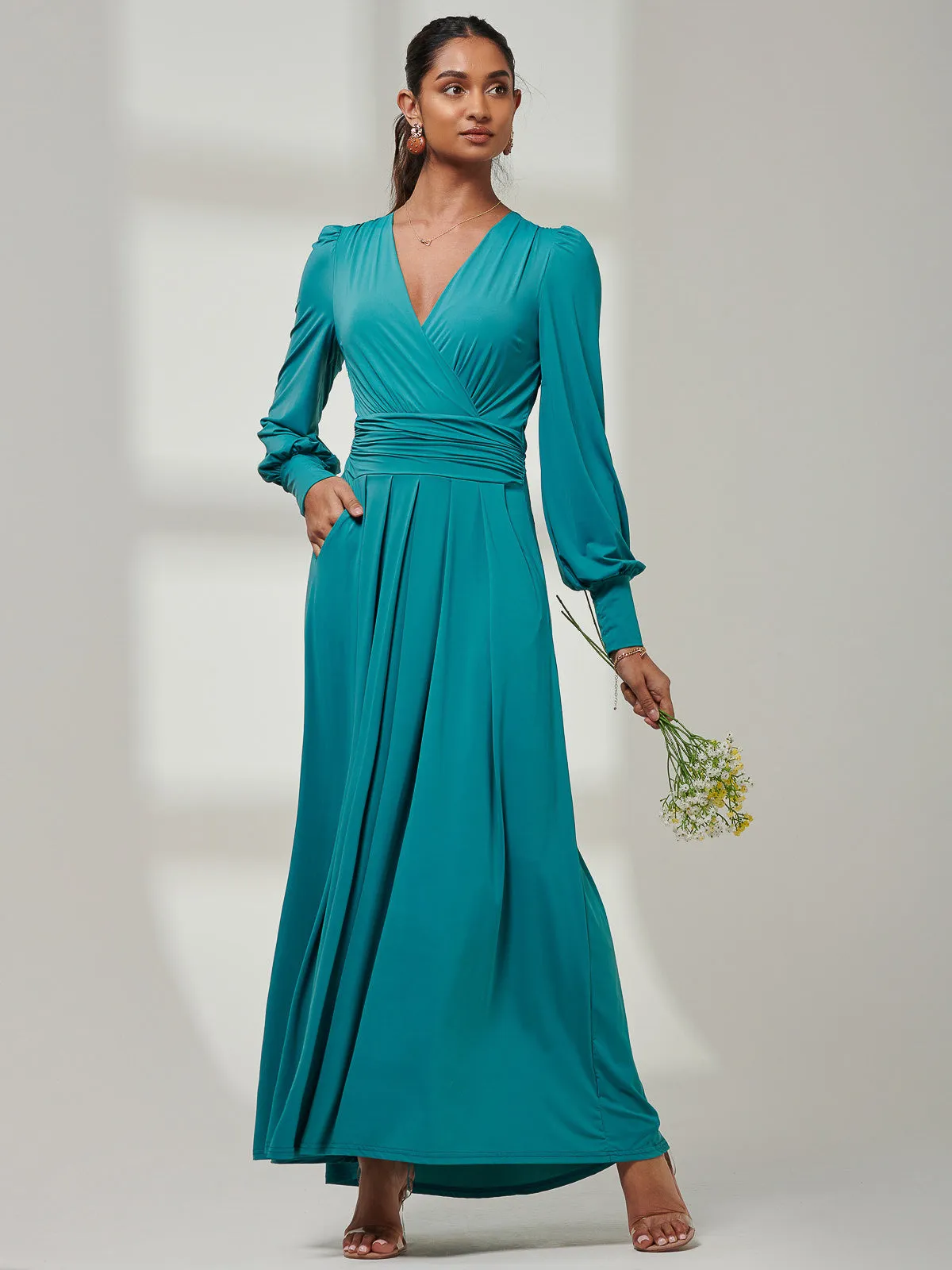 Giulia Long Sleeve Maxi Dress, Teal