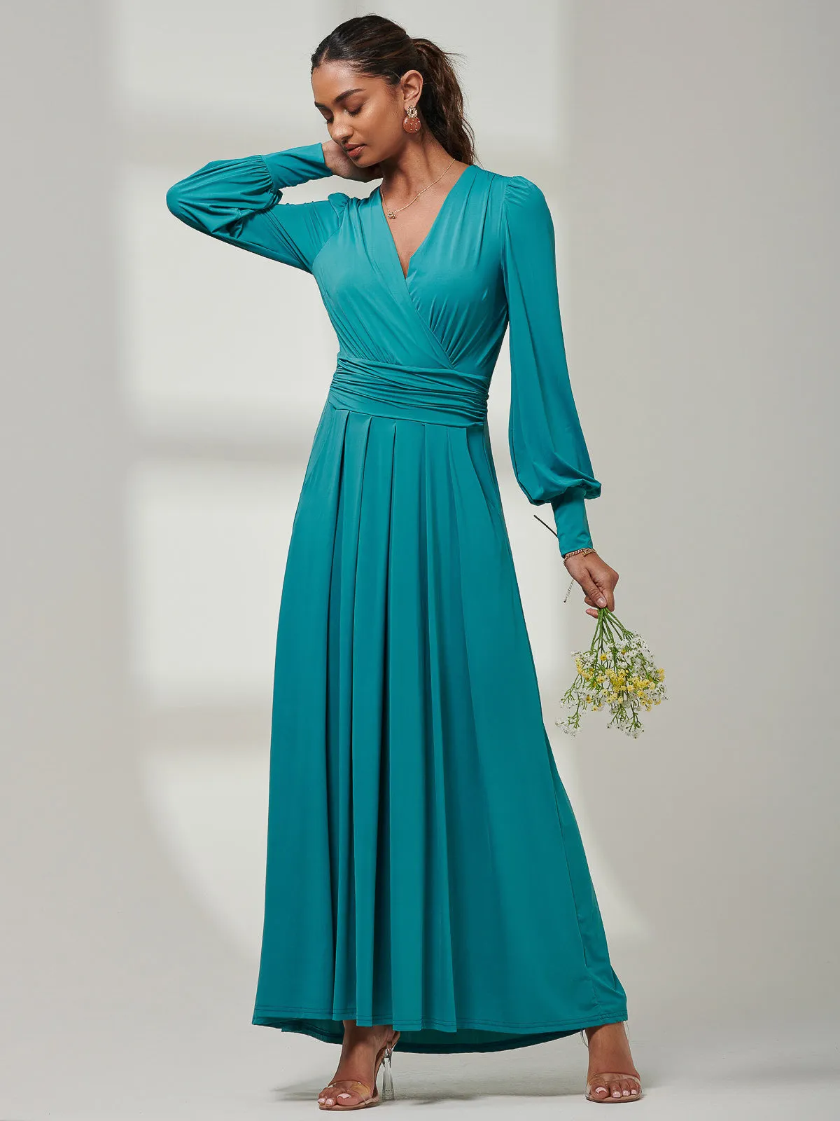 Giulia Long Sleeve Maxi Dress, Teal