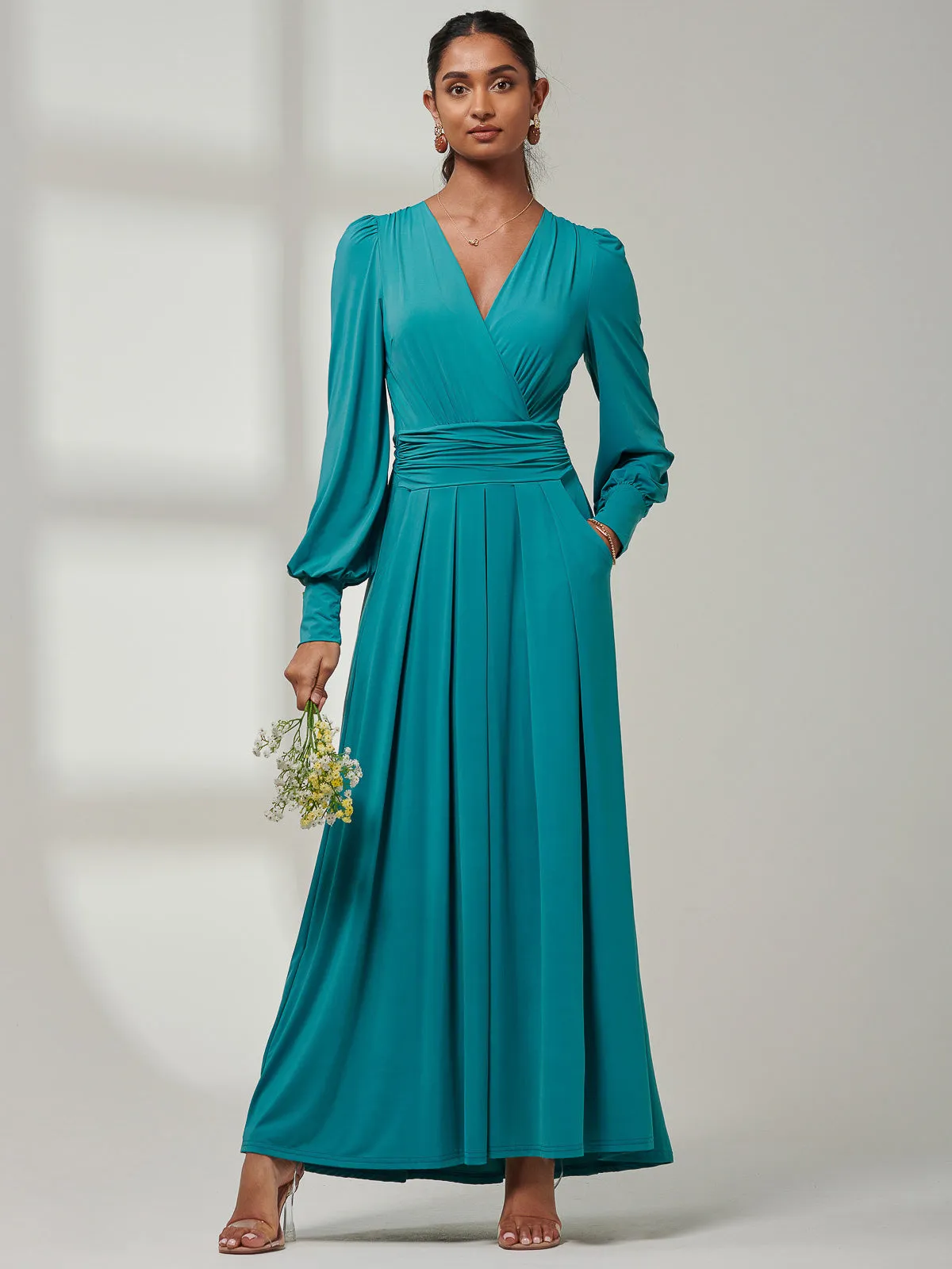 Giulia Long Sleeve Maxi Dress, Teal