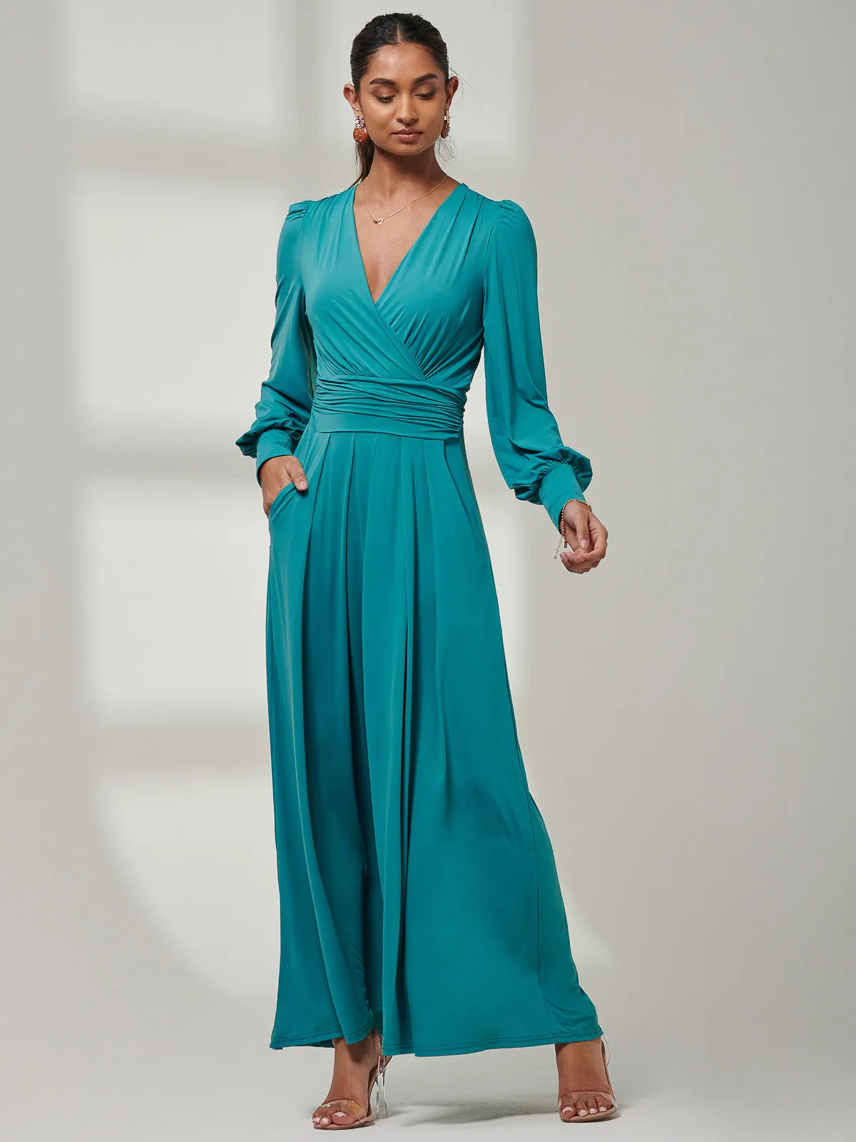 Giulia Long Sleeve Maxi Dress, Teal