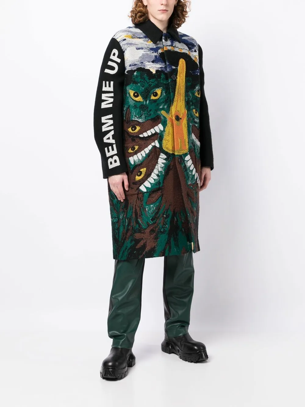 Graphic-Print Single Breasted Coat