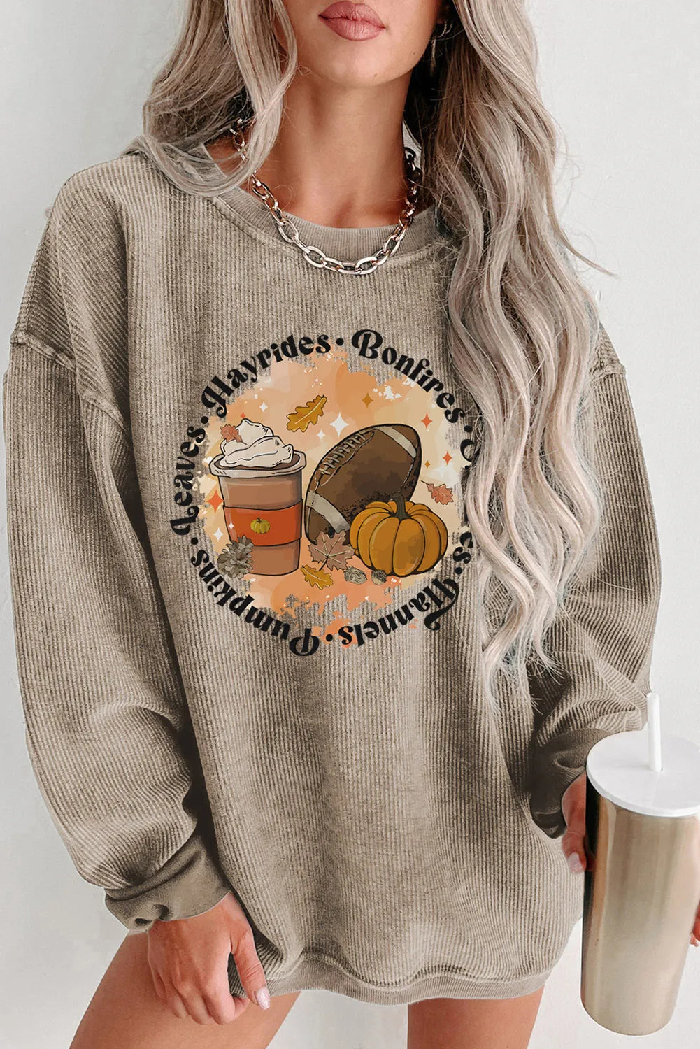 Gray SUMMER LOVIN Graphic Textured Pullover Sweatshirt