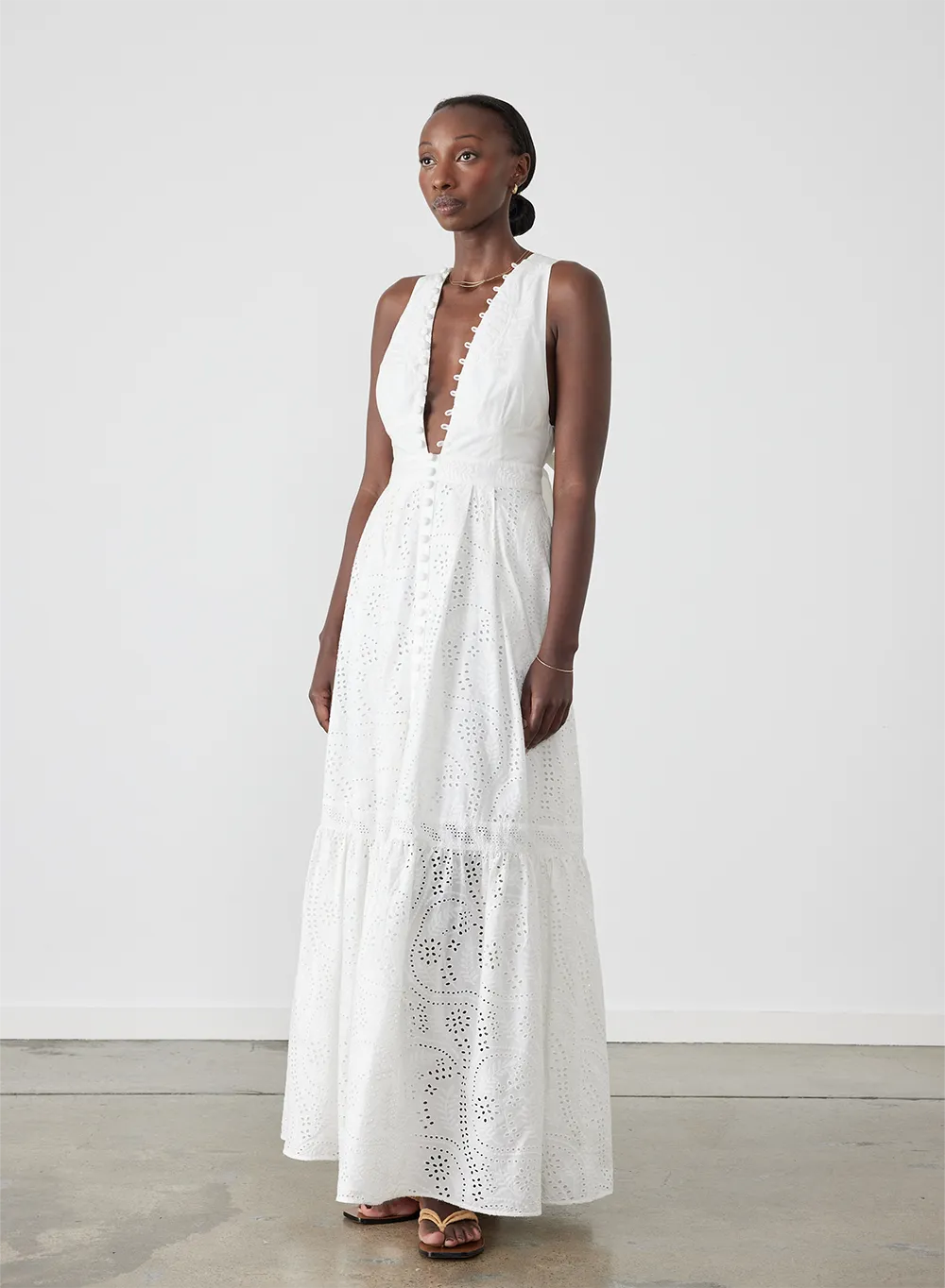 Helena Organic Cotton Broderie Maxi Dress | Alba