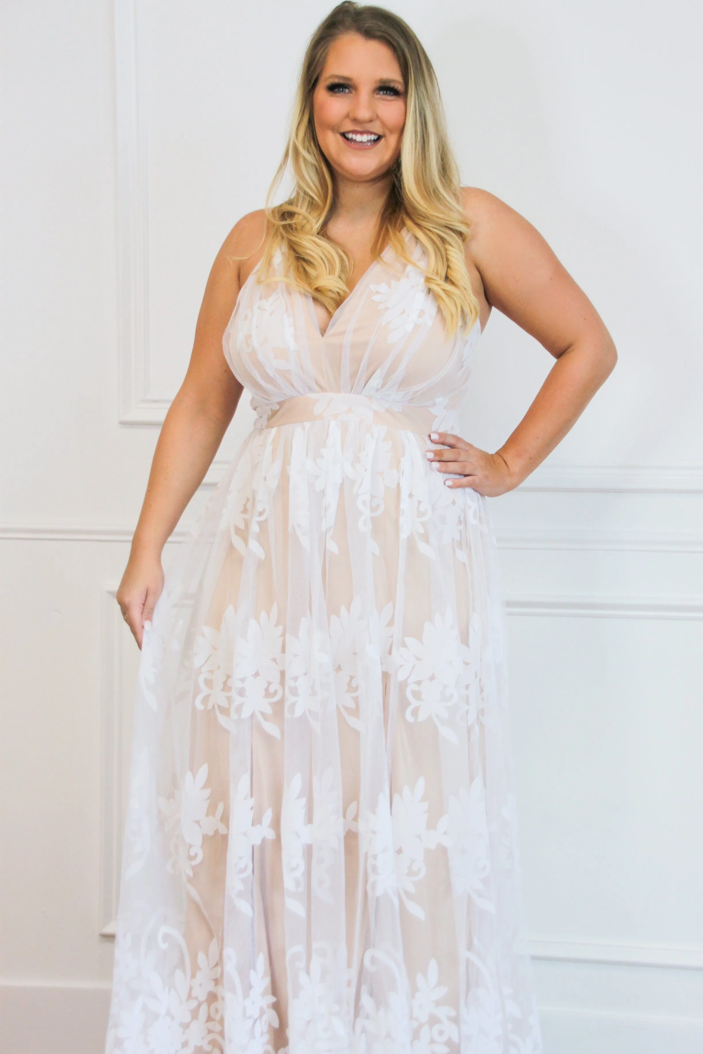 Here Comes the Bride Maxi Dress: White/Nude