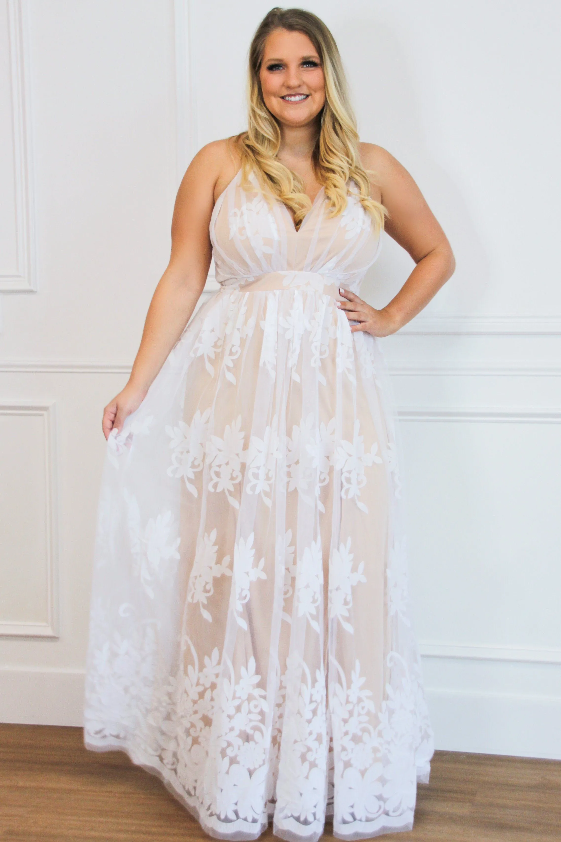 Here Comes the Bride Maxi Dress: White/Nude