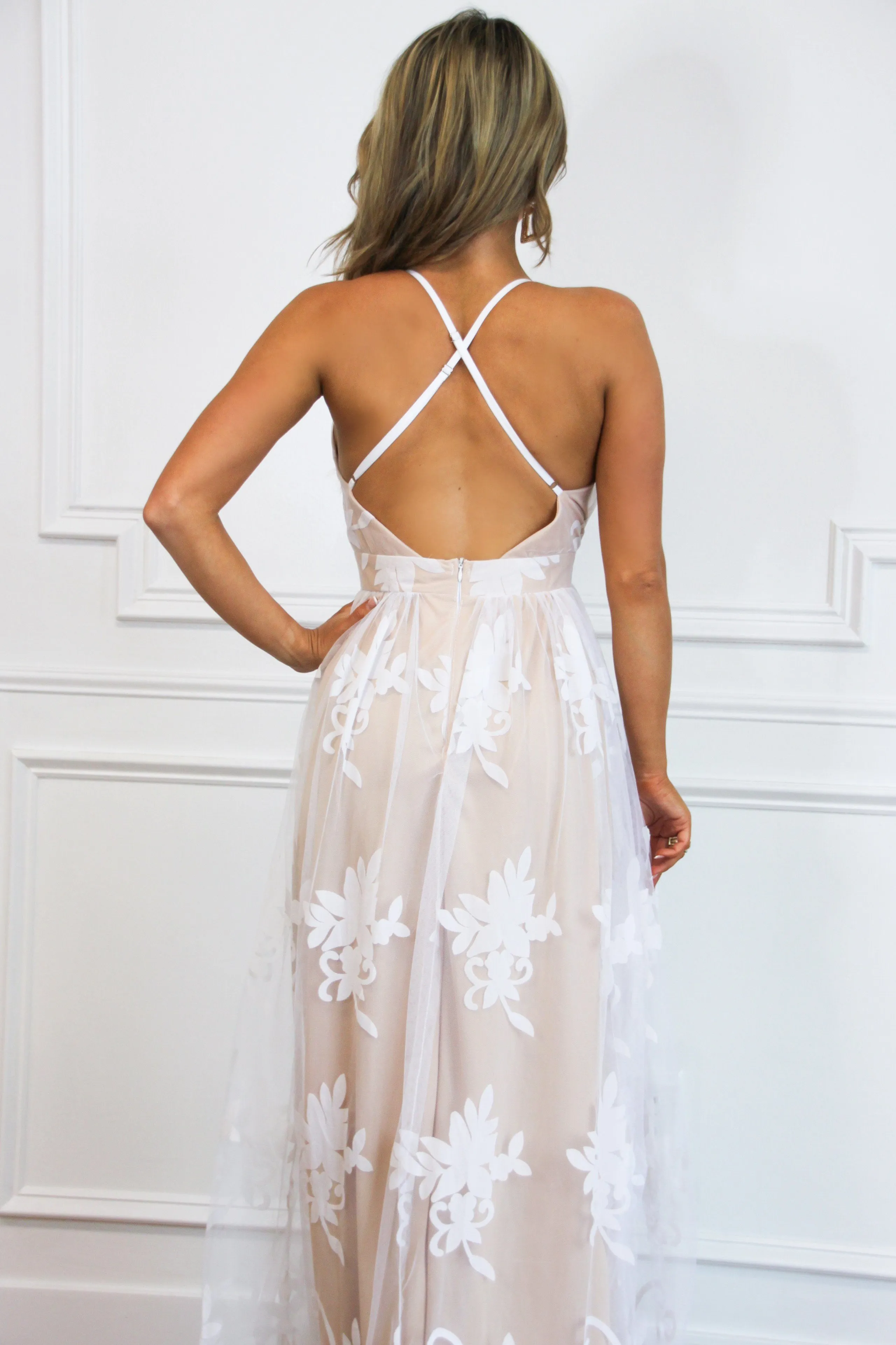 Here Comes the Bride Maxi Dress: White/Nude