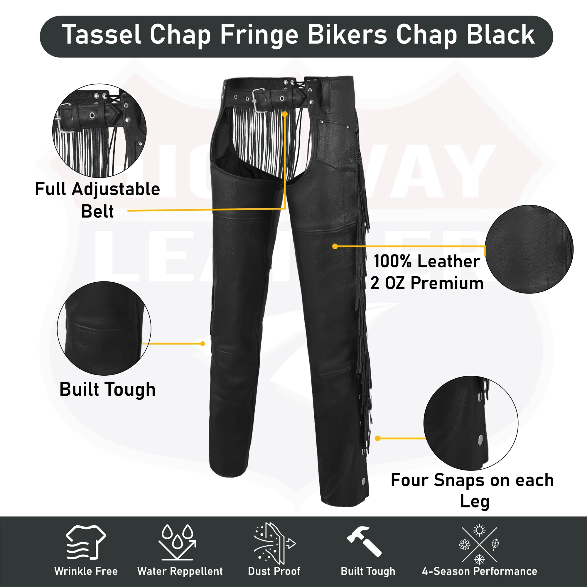 HL12800FRINGE Tassel Chap Fringe Chaps Motorcycle Riding Bikers Chap Black