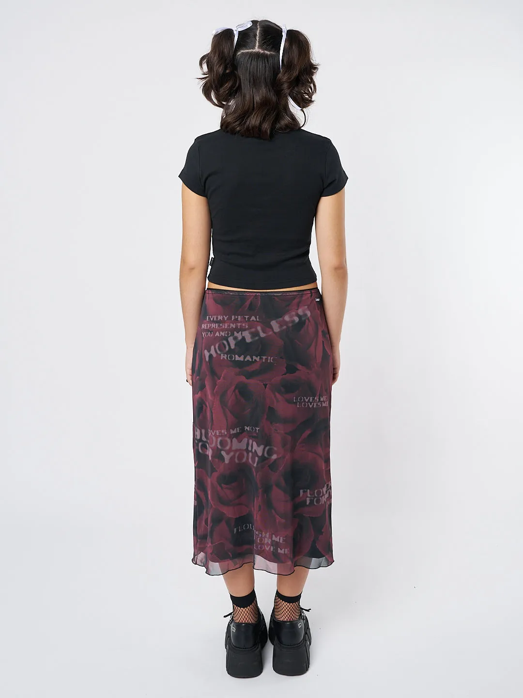 Hopeless Romantic Rose Mesh Midi Skirt