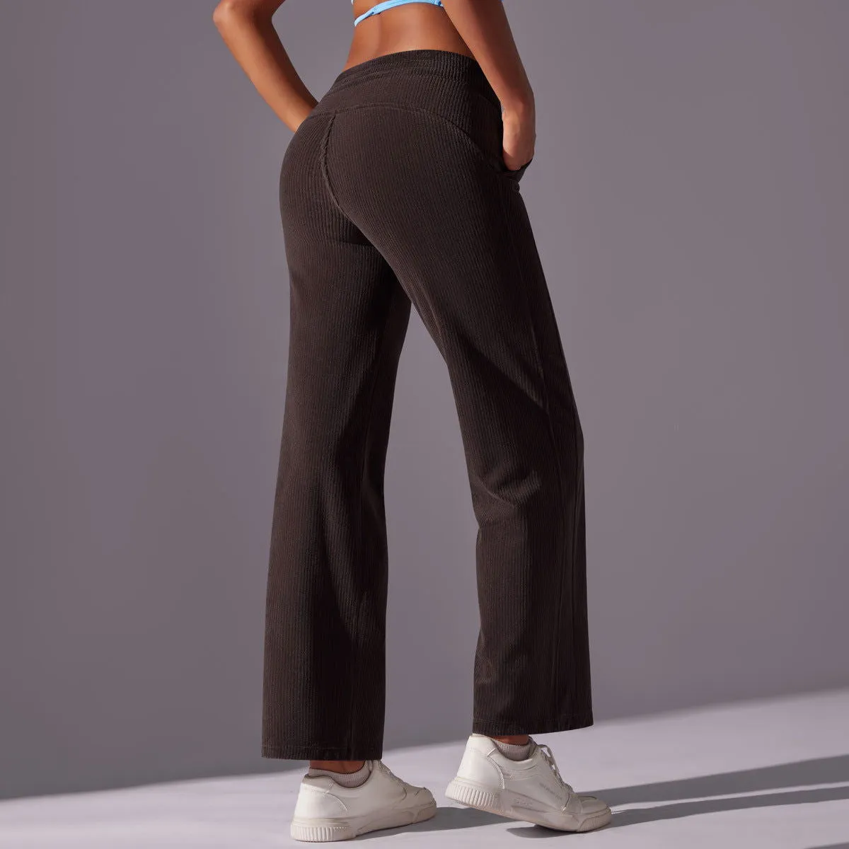 Internet Celebrity Loose Casual Corduroy Sports Pants Side Pocket Striped Drape Breathable Running Fitness Pants Women