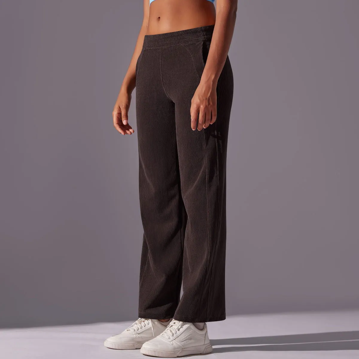 Internet Celebrity Loose Casual Corduroy Sports Pants Side Pocket Striped Drape Breathable Running Fitness Pants Women