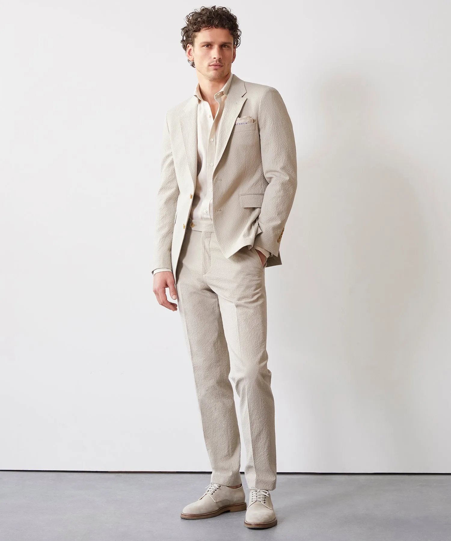 Italian Seersucker Sutton Trouser in Stone