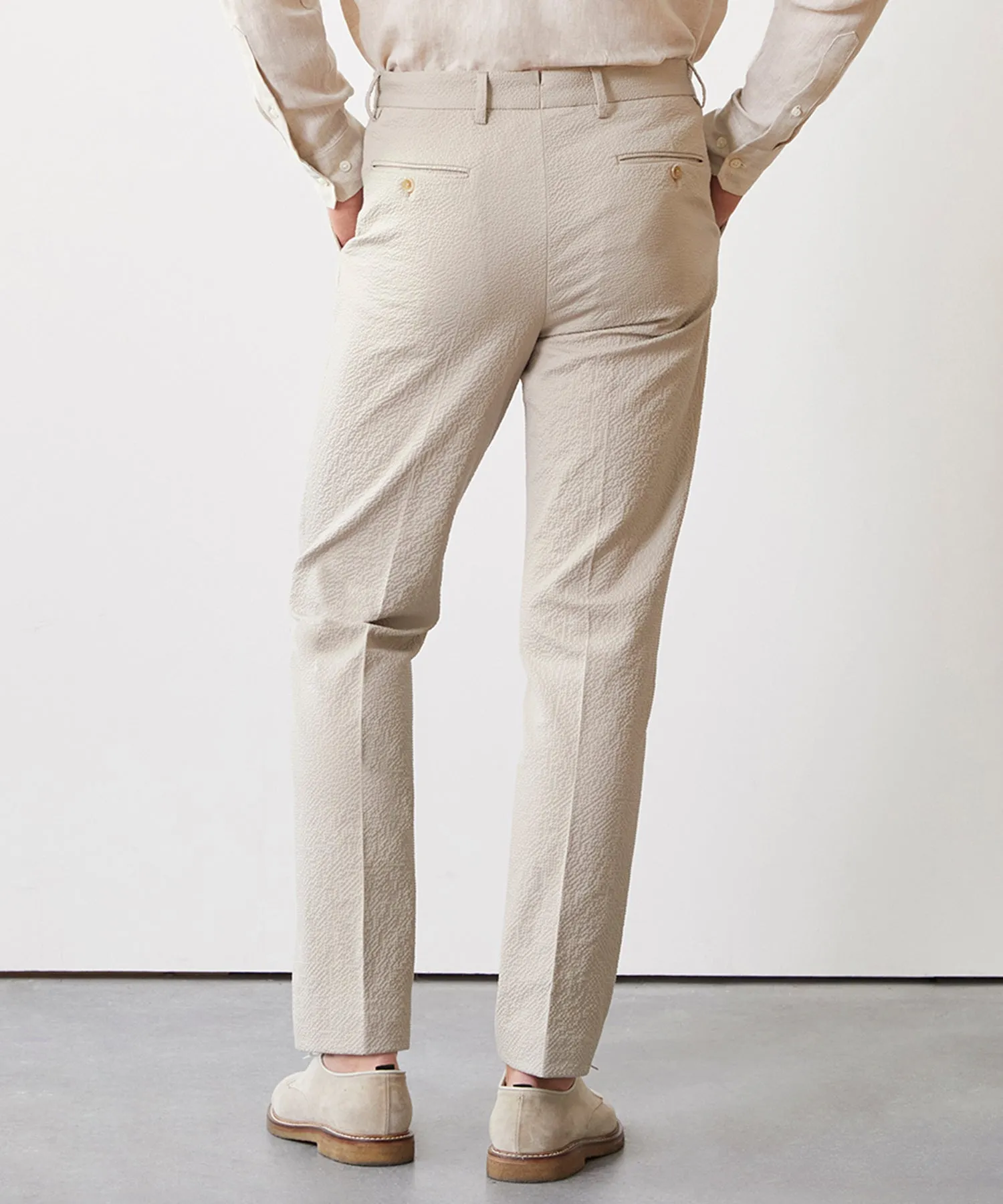 Italian Seersucker Sutton Trouser in Stone