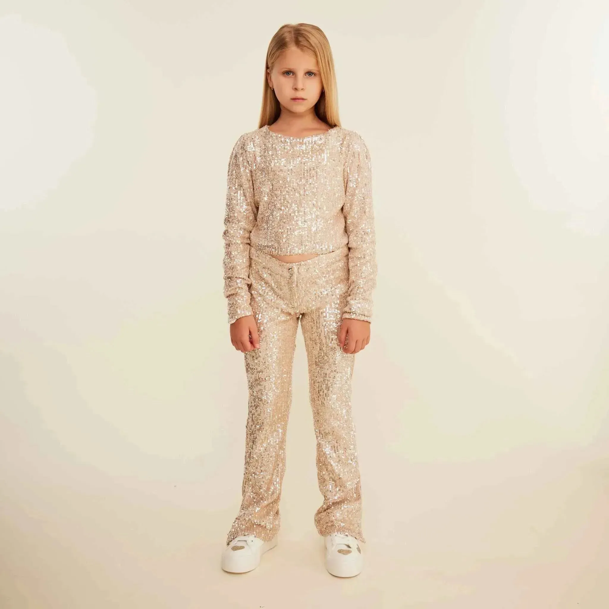 Jersey Sequin Pants with Button Detail