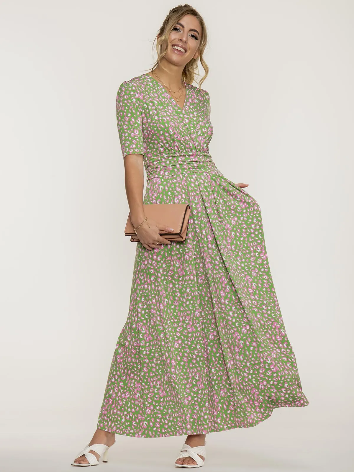 Jolie Moi Kendall Wrap Front Maxi Dress, Green Animal