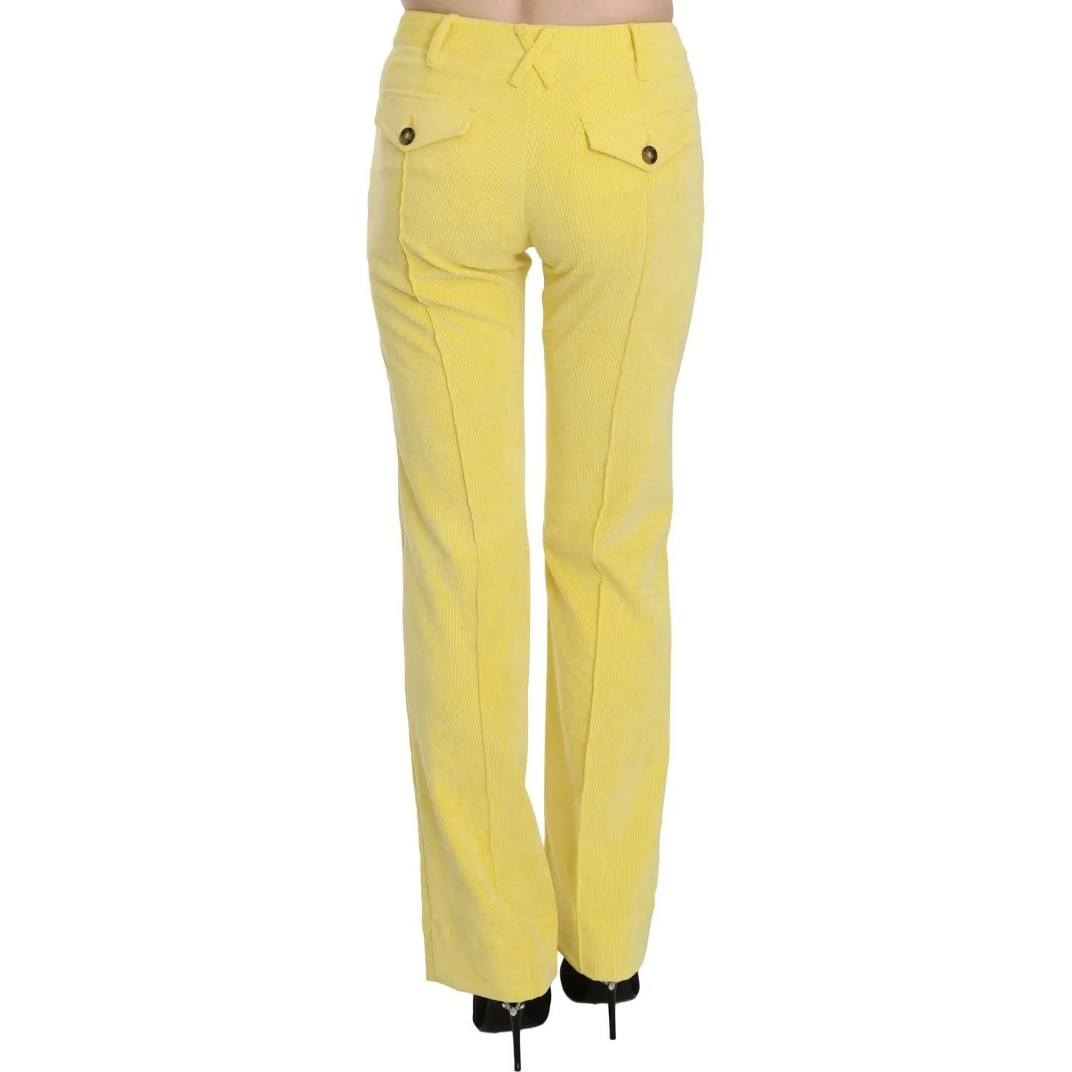 Just Cavalli Chic Yellow Corduroy Mid Waist Pants