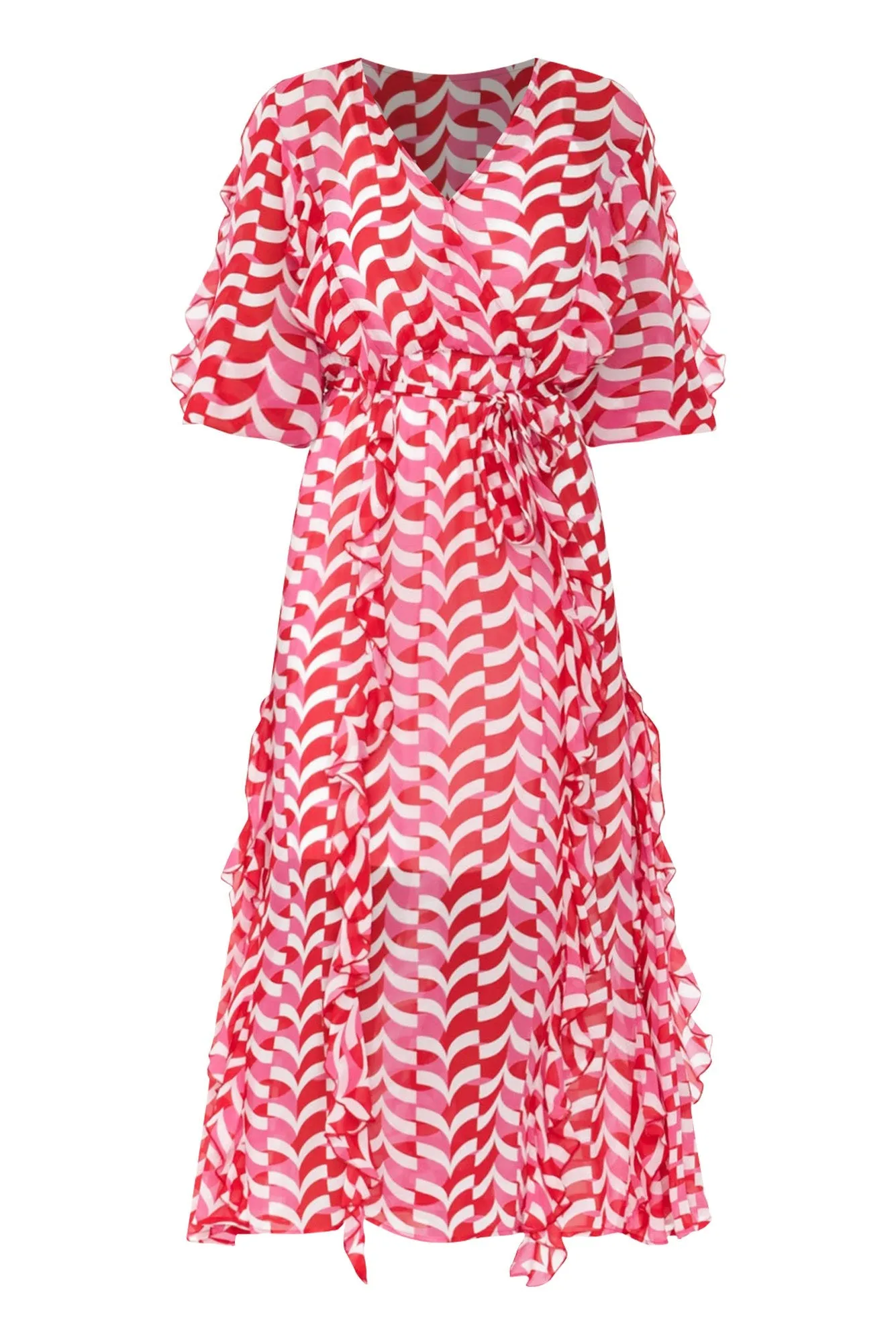 Just Love Pink Geo Ruffle Dress