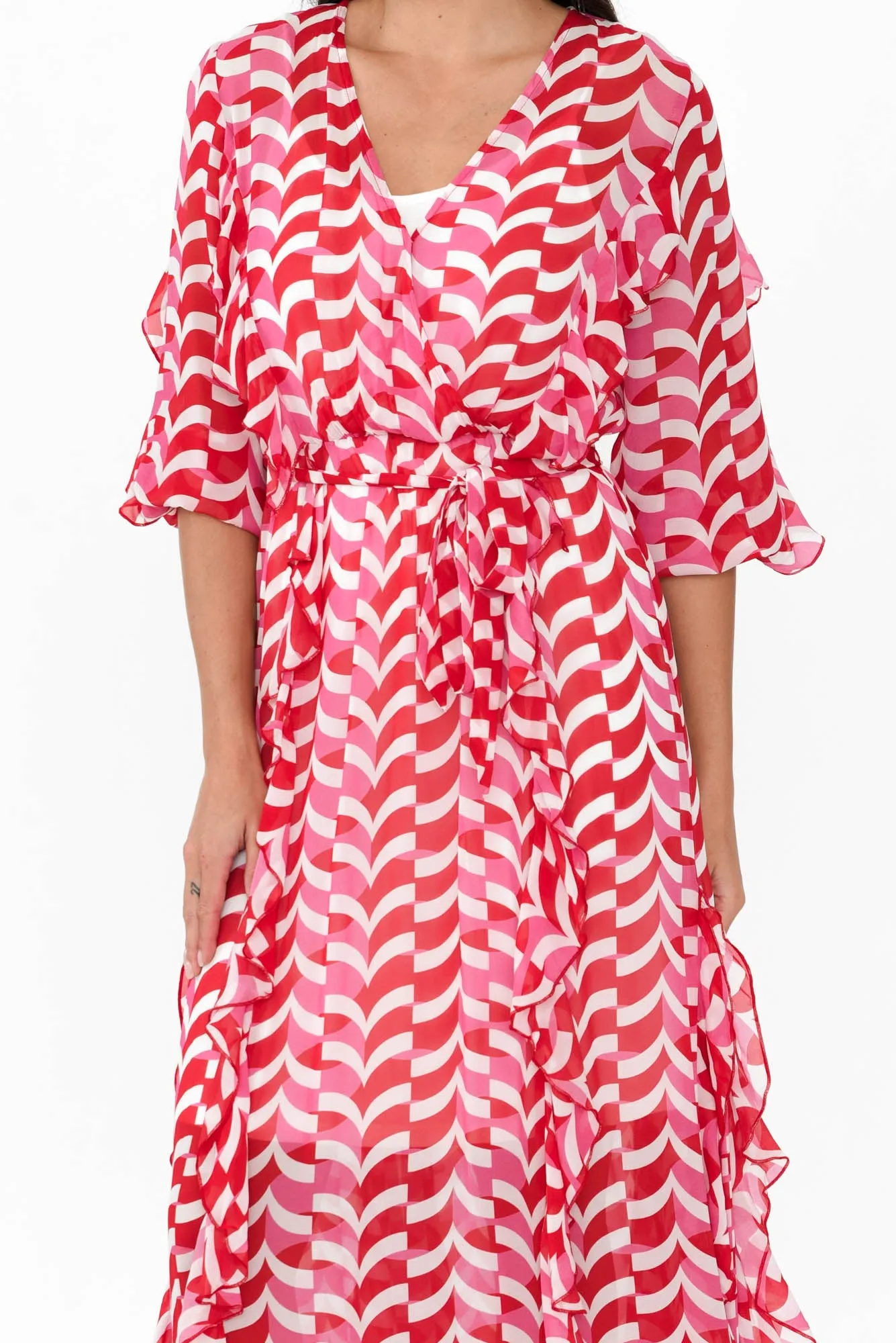 Just Love Pink Geo Ruffle Dress