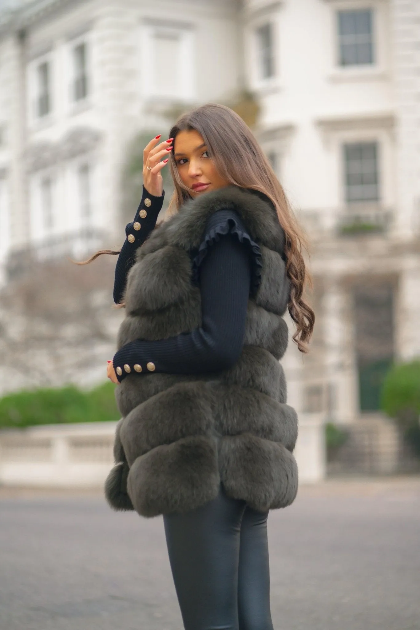 Khaki Luxury Fur 6 Row Gilet