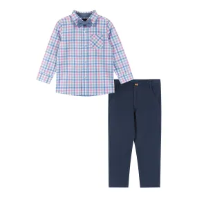 Kids Plaid Buttondown & Pants Set | Navy