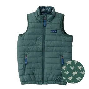 Kid's Puffer Vest in Posy Green with Sea Turtle Print Liner