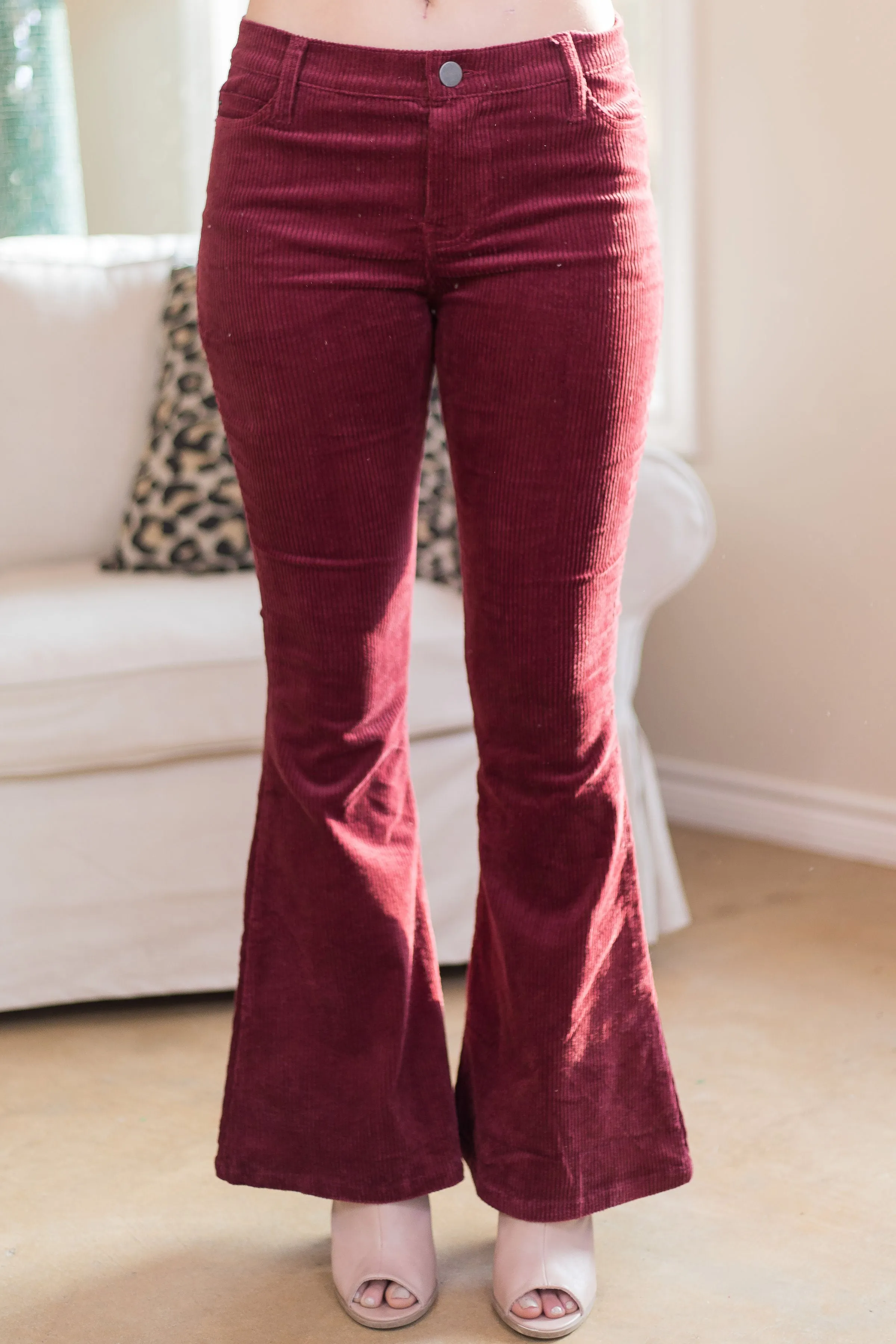 Last Chance Size XL | Past and Present Corduroy Flare Pants in Maroon