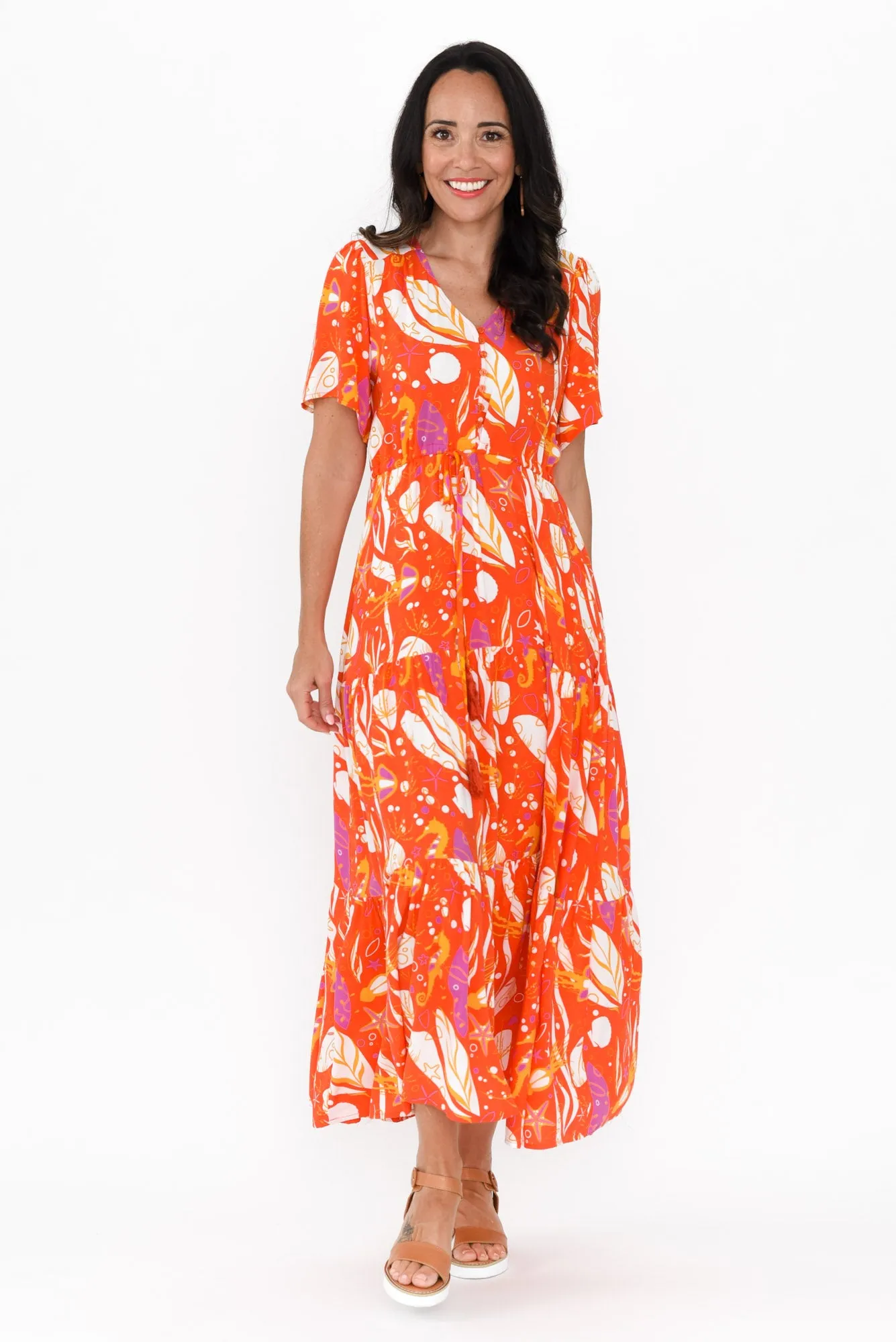 Mathilde Orange Sea Tier Dress