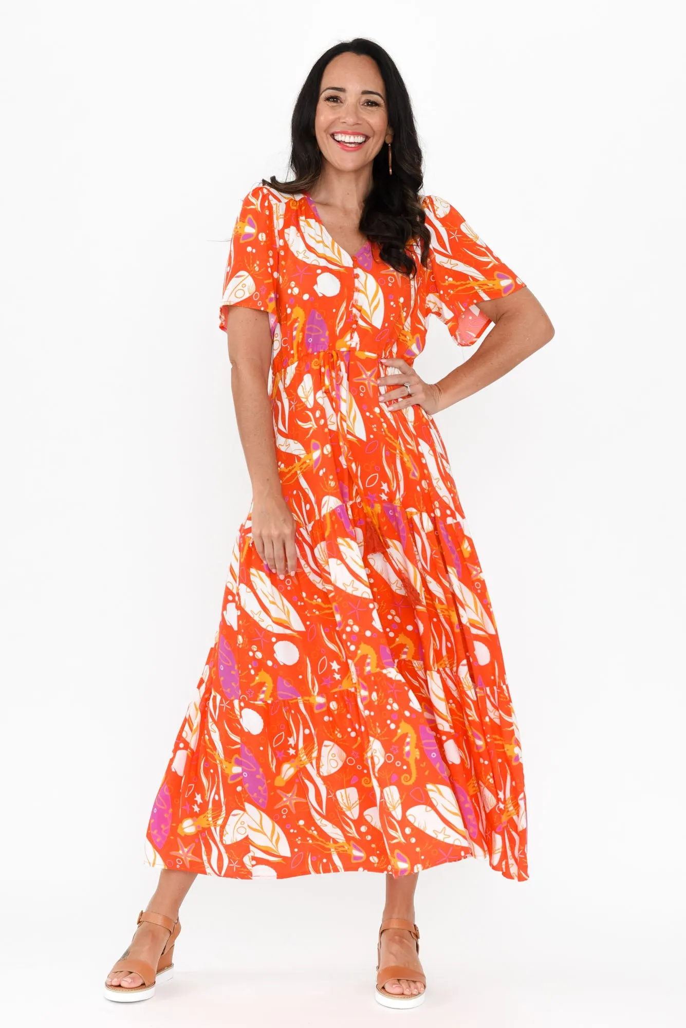 Mathilde Orange Sea Tier Dress