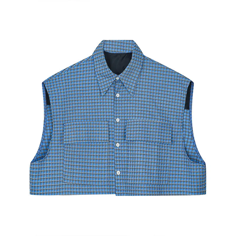 Mens Plaid Vest Classic Cropped Collar Sleeveless Jacket