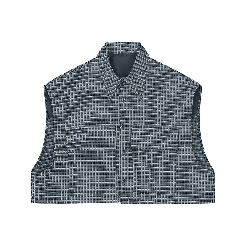 Mens Plaid Vest Classic Cropped Collar Sleeveless Jacket