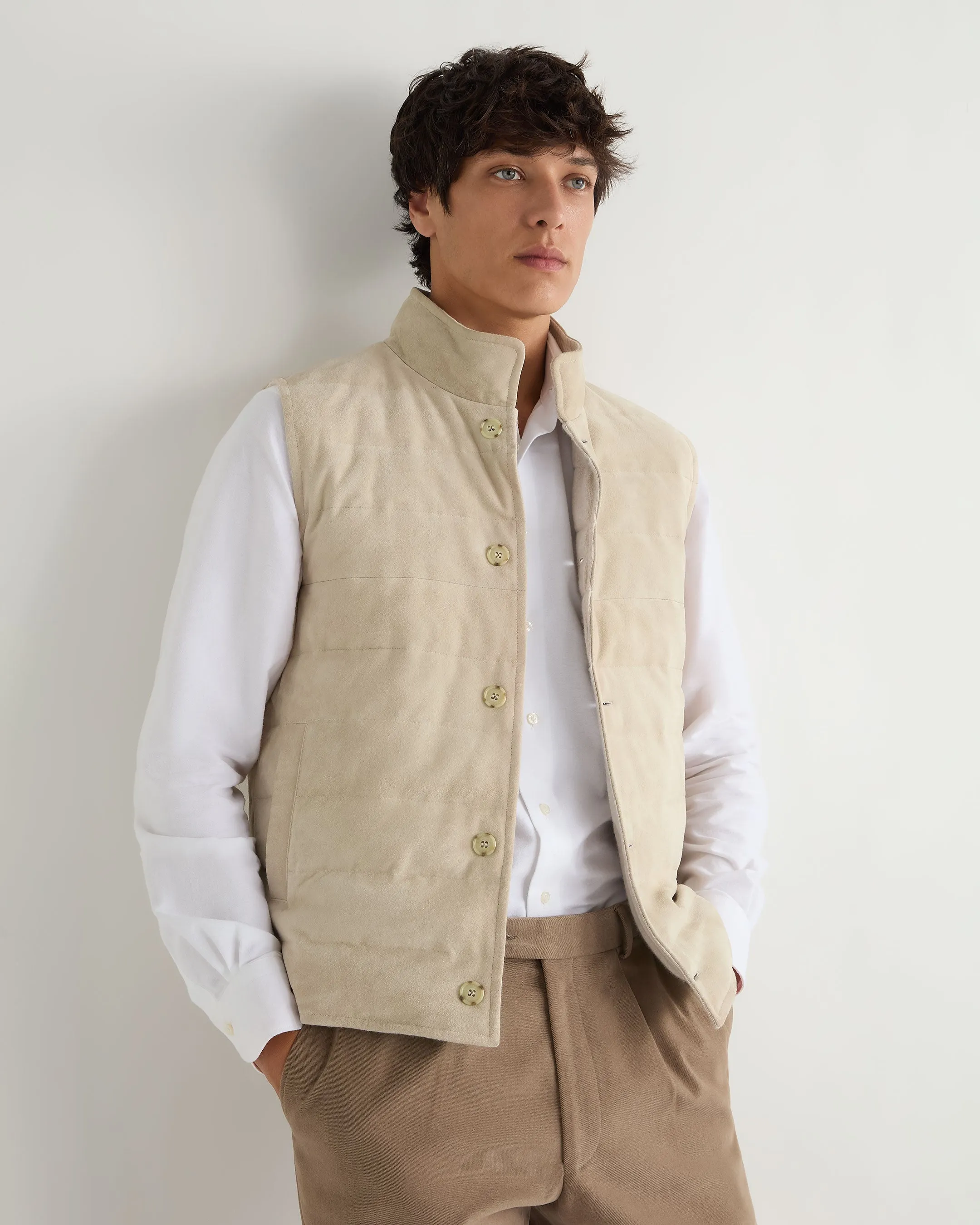 Men's Verbier Suede & Cashmere Gilet Ecru White