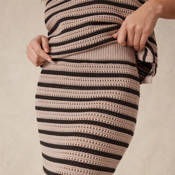 Mesh Knit Maxi Skirt - String   Phantom Stripe