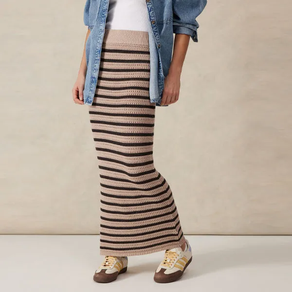 Mesh Knit Maxi Skirt - String   Phantom Stripe