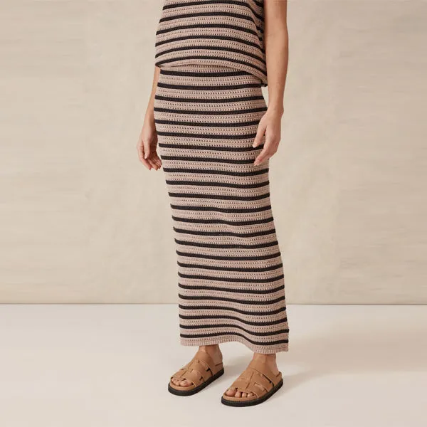 Mesh Knit Maxi Skirt - String   Phantom Stripe