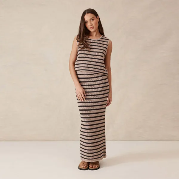 Mesh Knit Maxi Skirt - String   Phantom Stripe