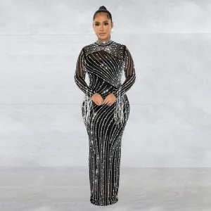 Mesh See Through Drilling Long Sleeve Lining Two Piece Set