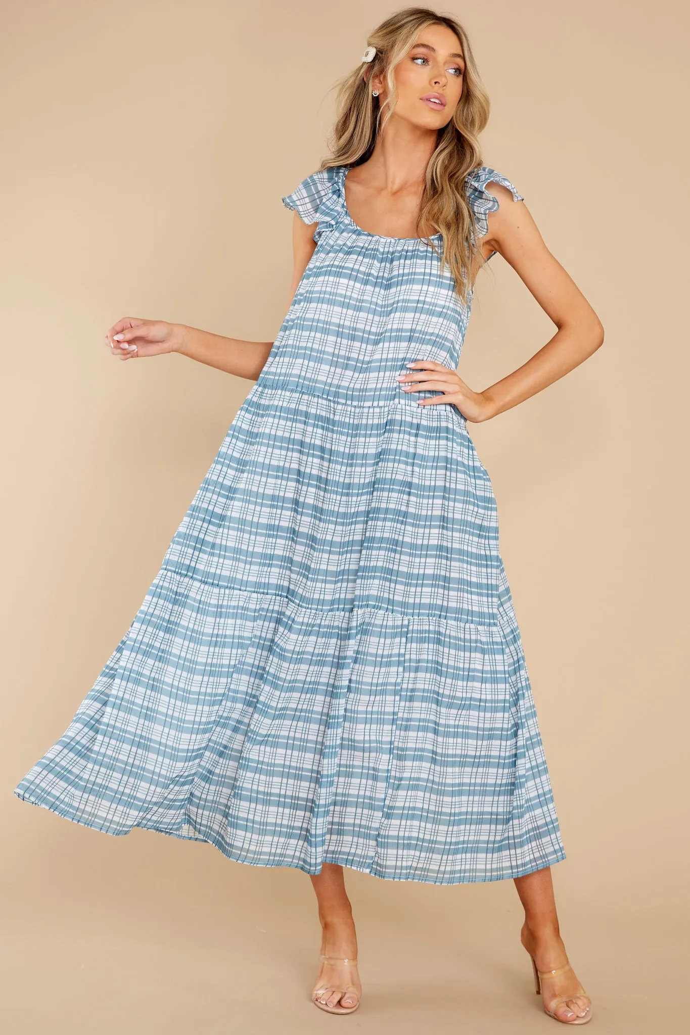 Milly Country Plaid Baby Blue Dress