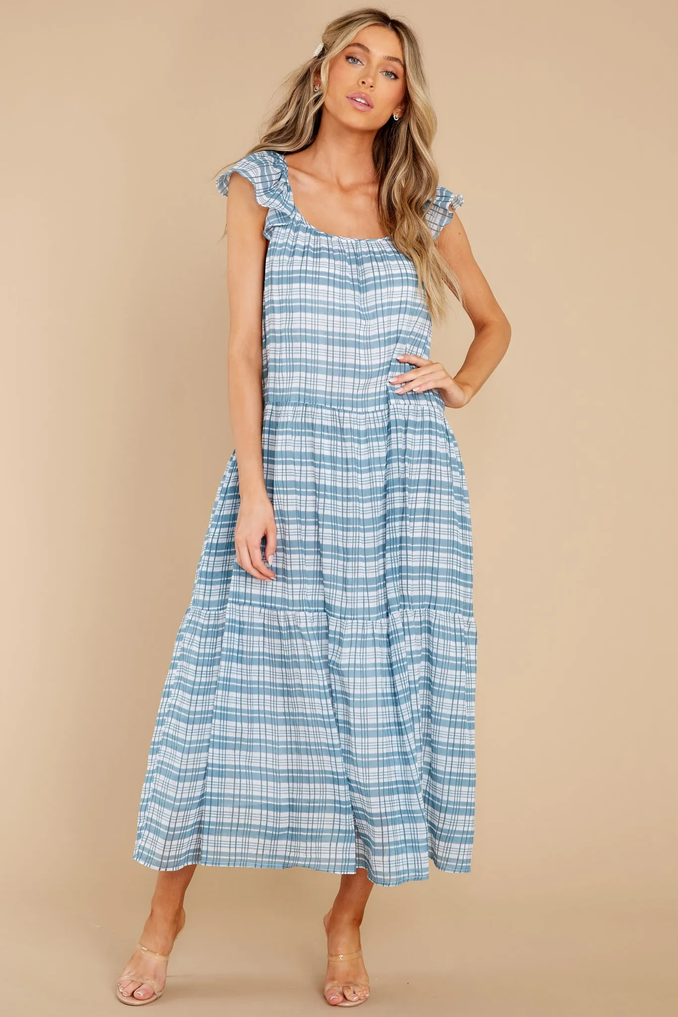 Milly Country Plaid Baby Blue Dress