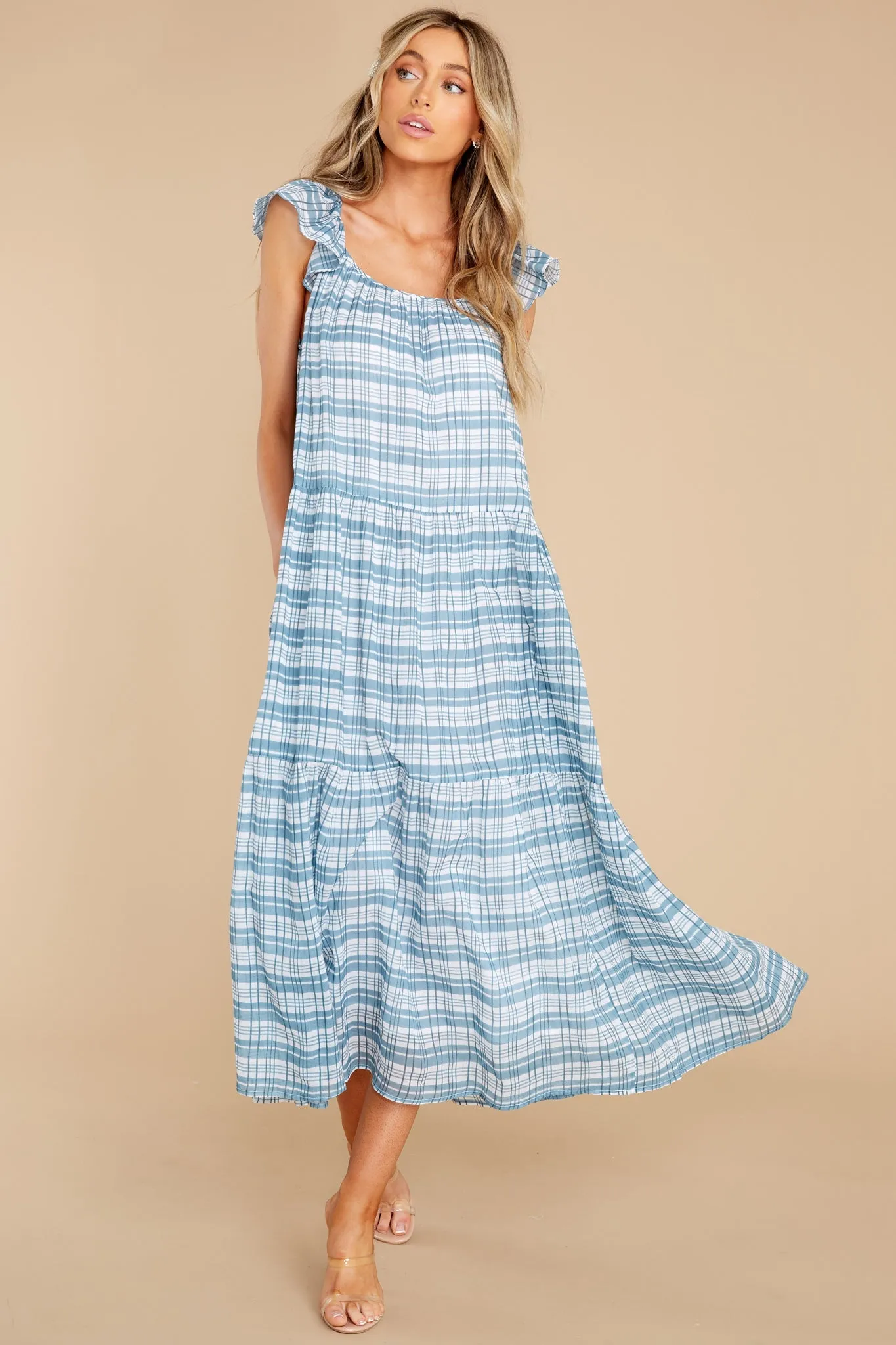 Milly Country Plaid Baby Blue Dress