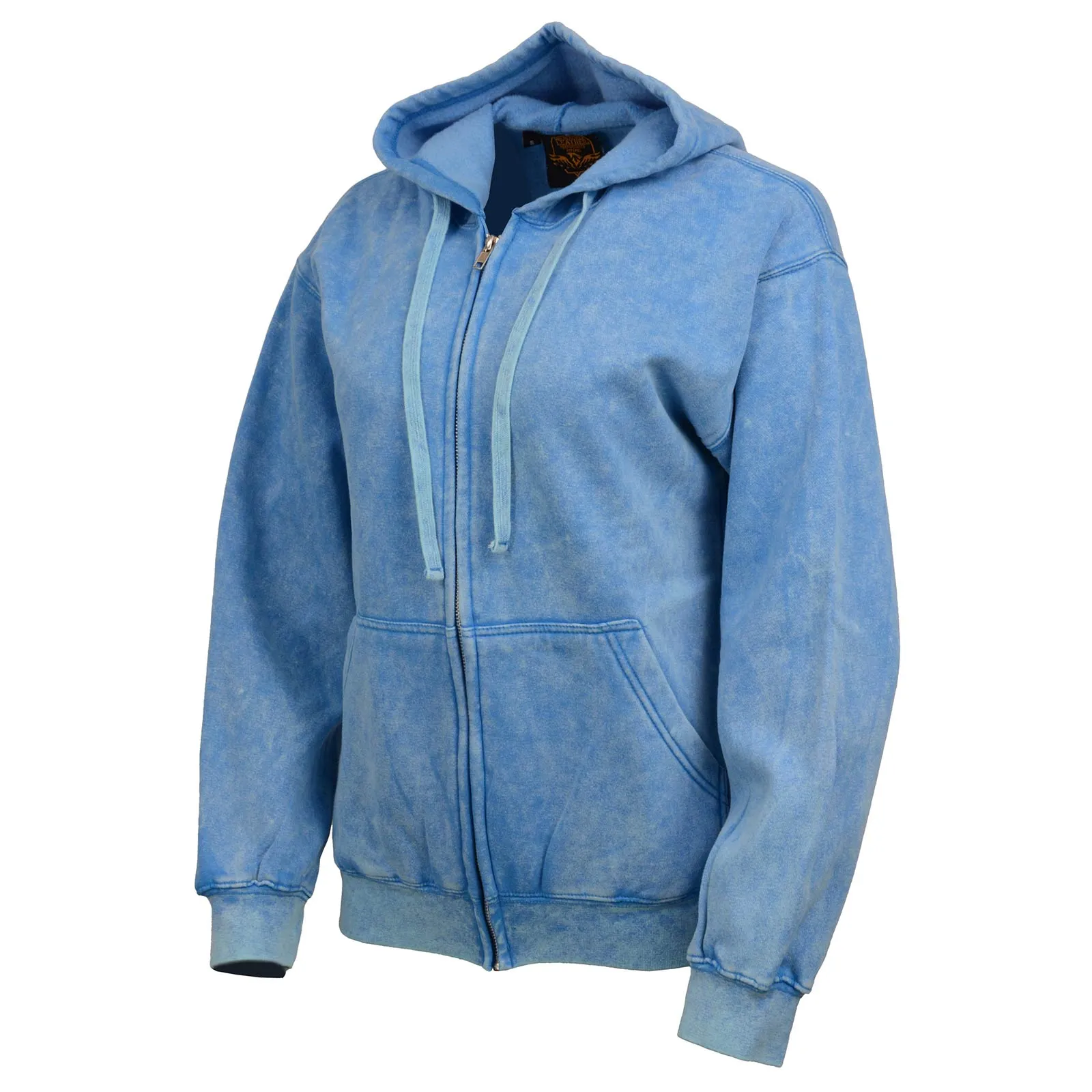 Milwaukee Leather MNG21621 Women's Distressed Blue Sweatshirt Full Zip Up Long Sleeve Casual Hoodie - with Pocket