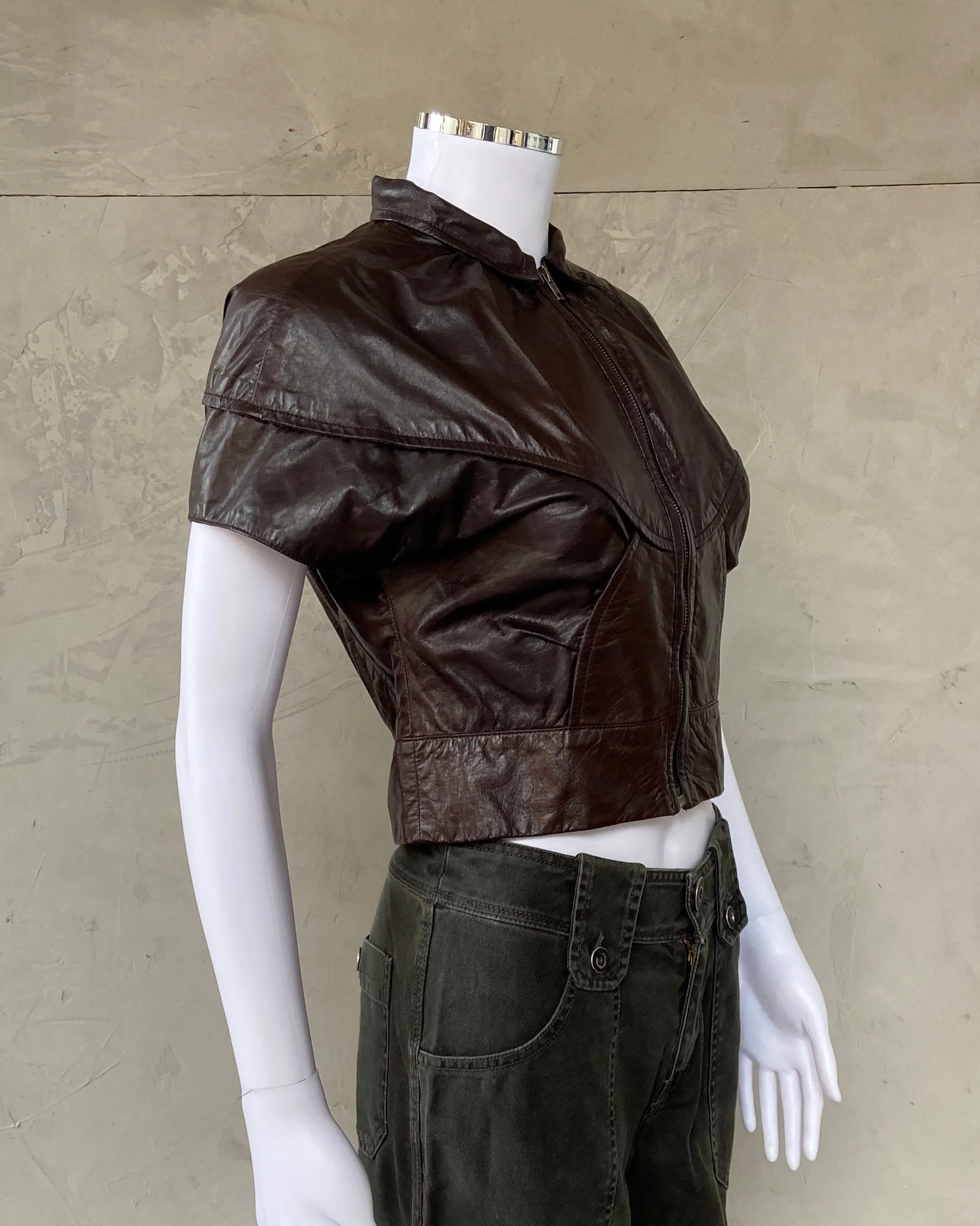 MIU MIU FW2008 CROPPED LEATHER JACKET TOP - M