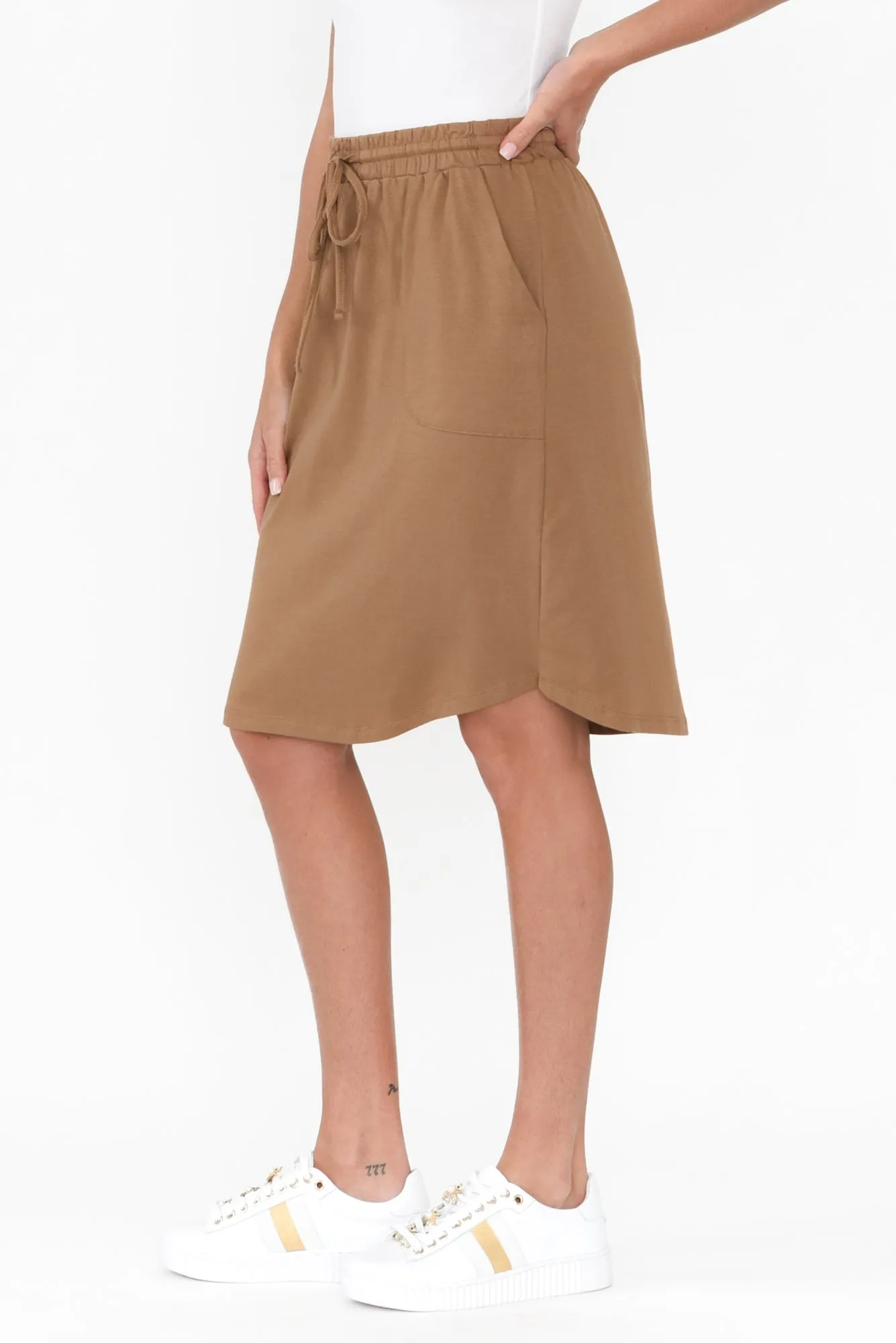 Mocha Cotton Drawstring Skirt