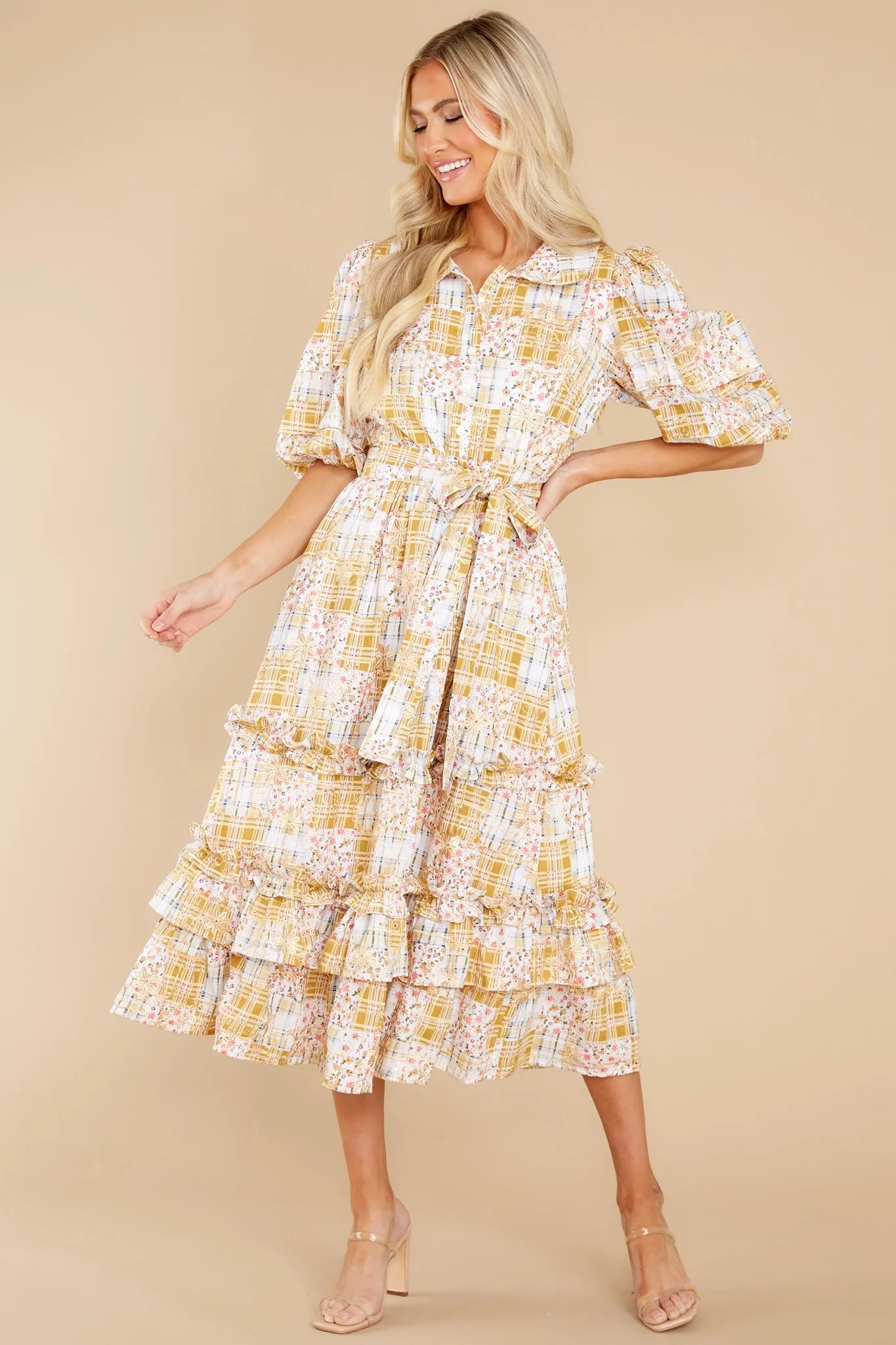 Moment Of A Lifetime Goldenrod Multi Print Maxi Dress