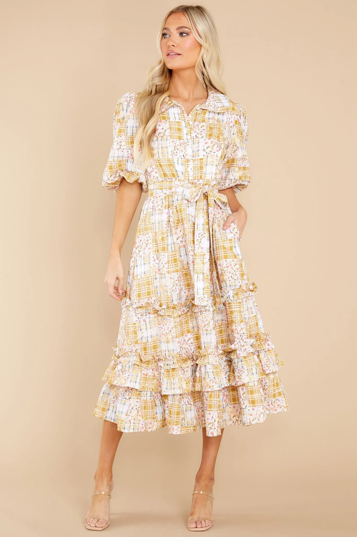 Moment Of A Lifetime Goldenrod Multi Print Maxi Dress