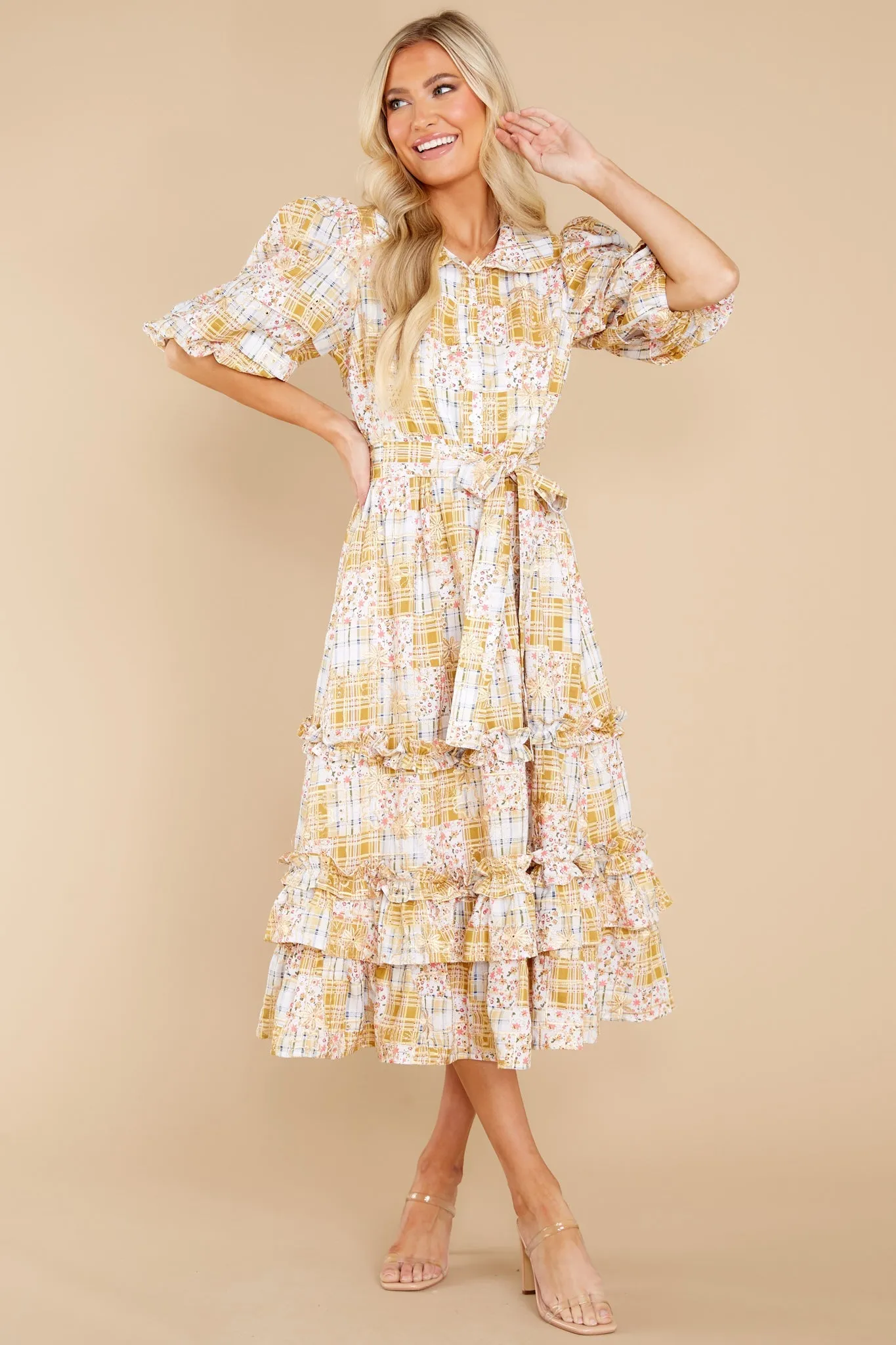 Moment Of A Lifetime Goldenrod Multi Print Maxi Dress