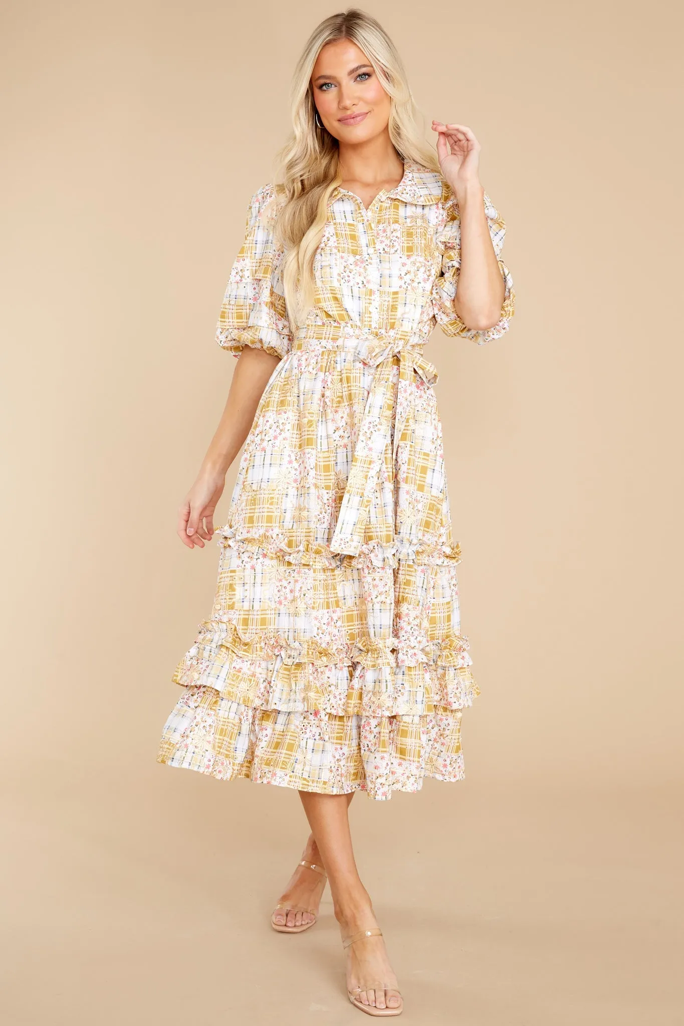 Moment Of A Lifetime Goldenrod Multi Print Maxi Dress