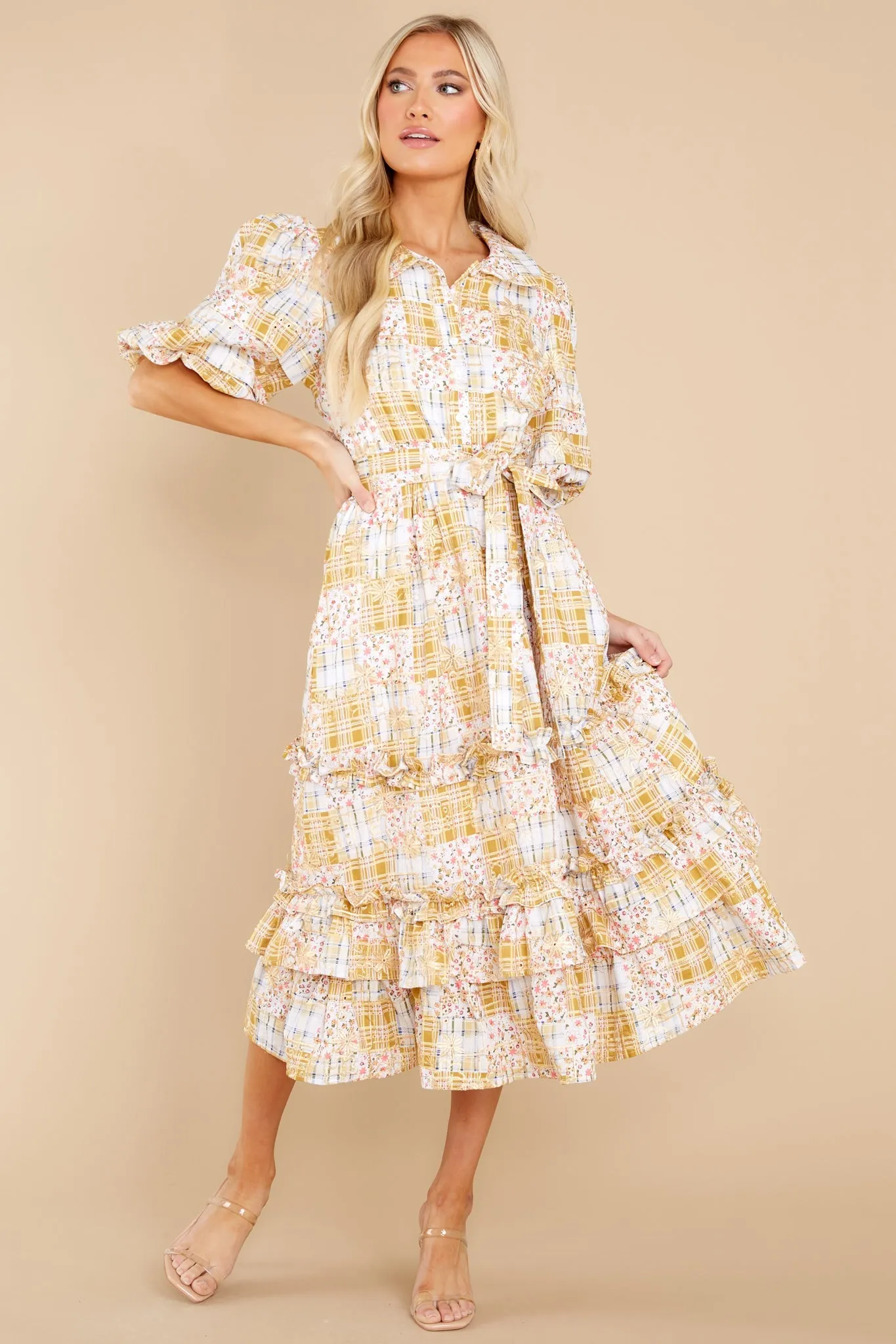 Moment Of A Lifetime Goldenrod Multi Print Maxi Dress