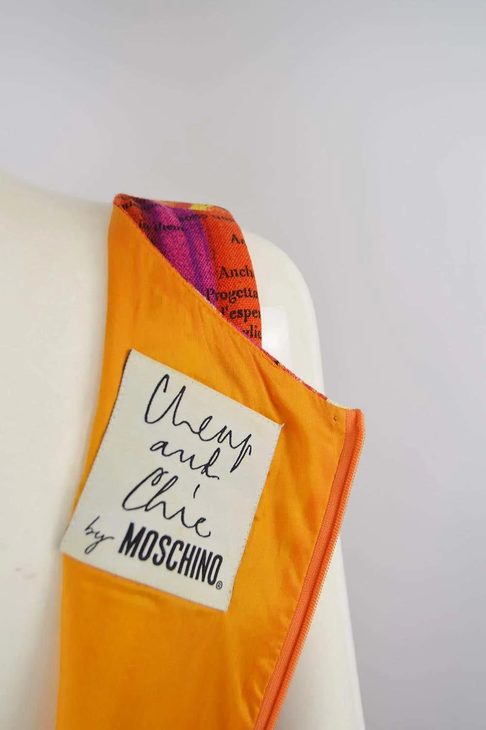 Moschino Vintage Cookbook Print Orange & Purple Shift Dress, 1990s