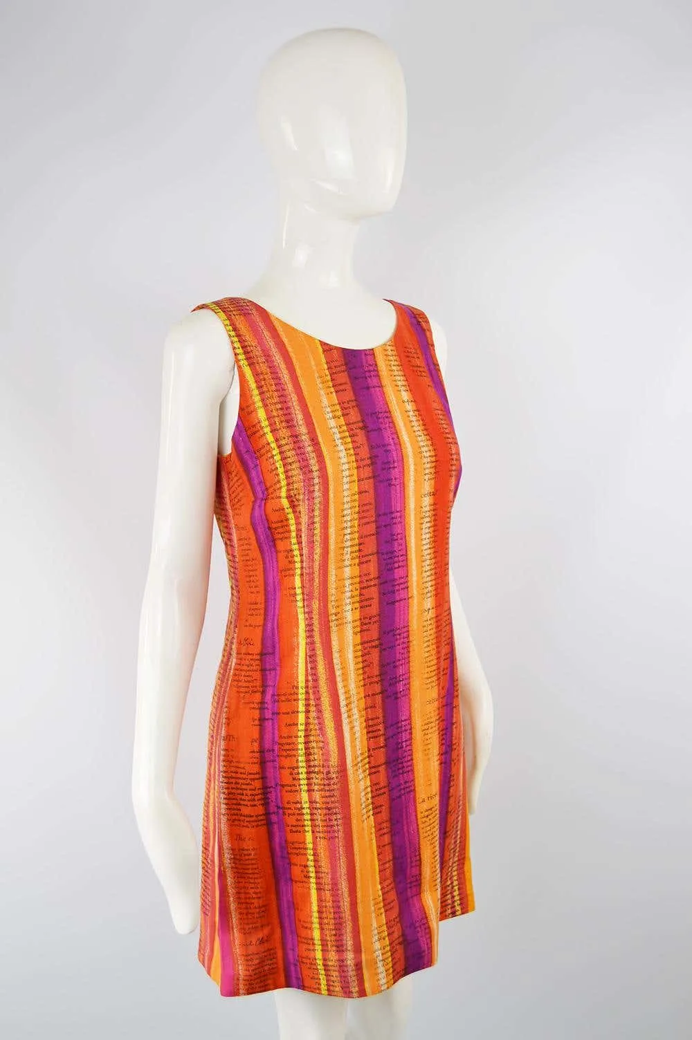 Moschino Vintage Cookbook Print Orange & Purple Shift Dress, 1990s