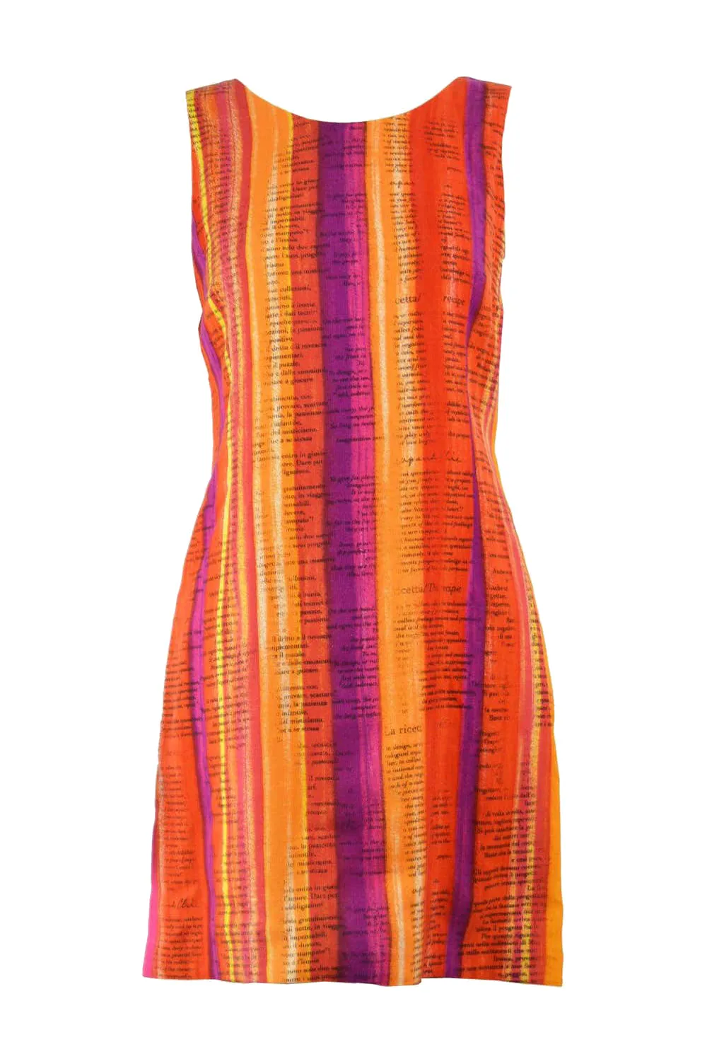 Moschino Vintage Cookbook Print Orange & Purple Shift Dress, 1990s