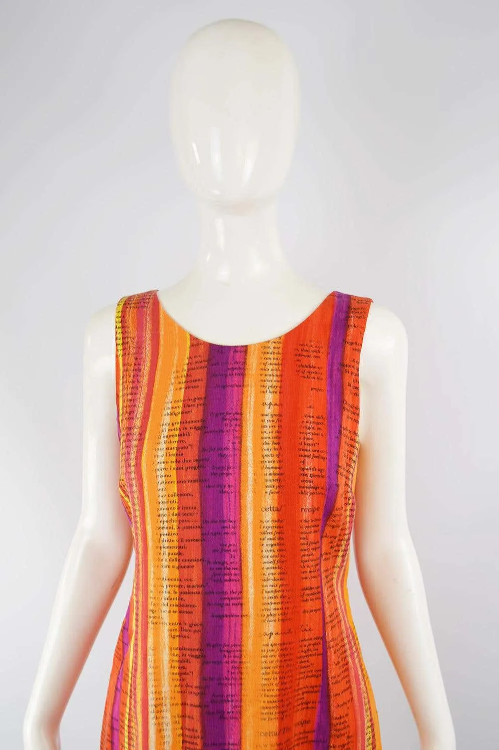 Moschino Vintage Cookbook Print Orange & Purple Shift Dress, 1990s